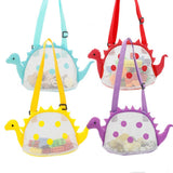 Dinosaur Mesh Beach Bag for Kids Shell Collecting Totes Portable Beach Holding Bag for Boys and Girls