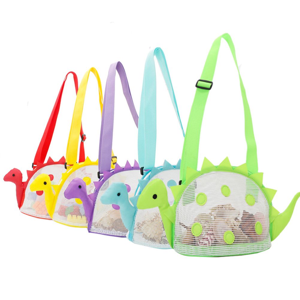 Dinosaur Mesh Beach Bag for Kids Shell Collecting Totes Portable Beach Holding Bag for Boys and Girls