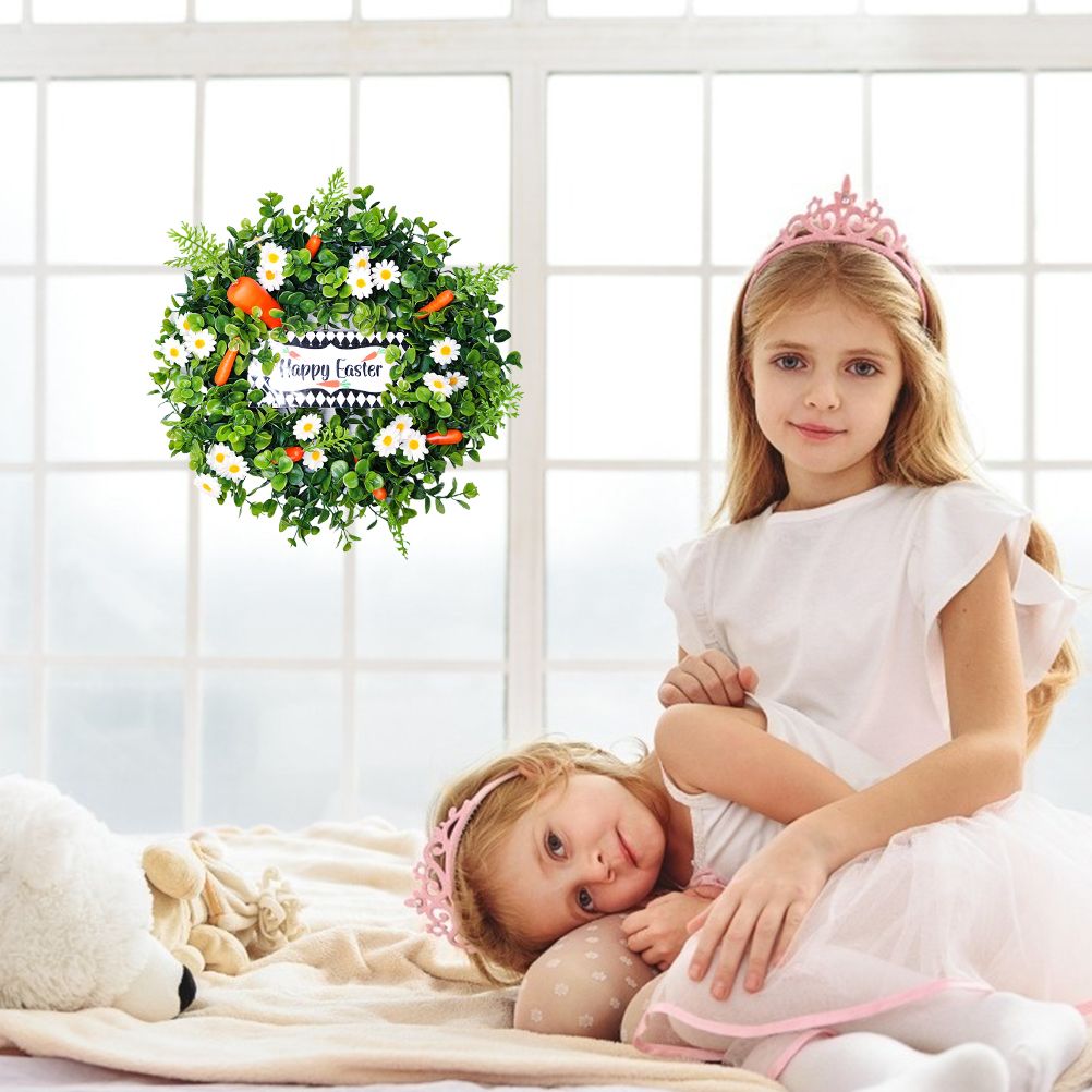 Easter Carrot Wreath Daisy Eucalyptus Wreath Indoor Outdoor Happy Easter Hanging Ornaments Home Front Door Party Decorations