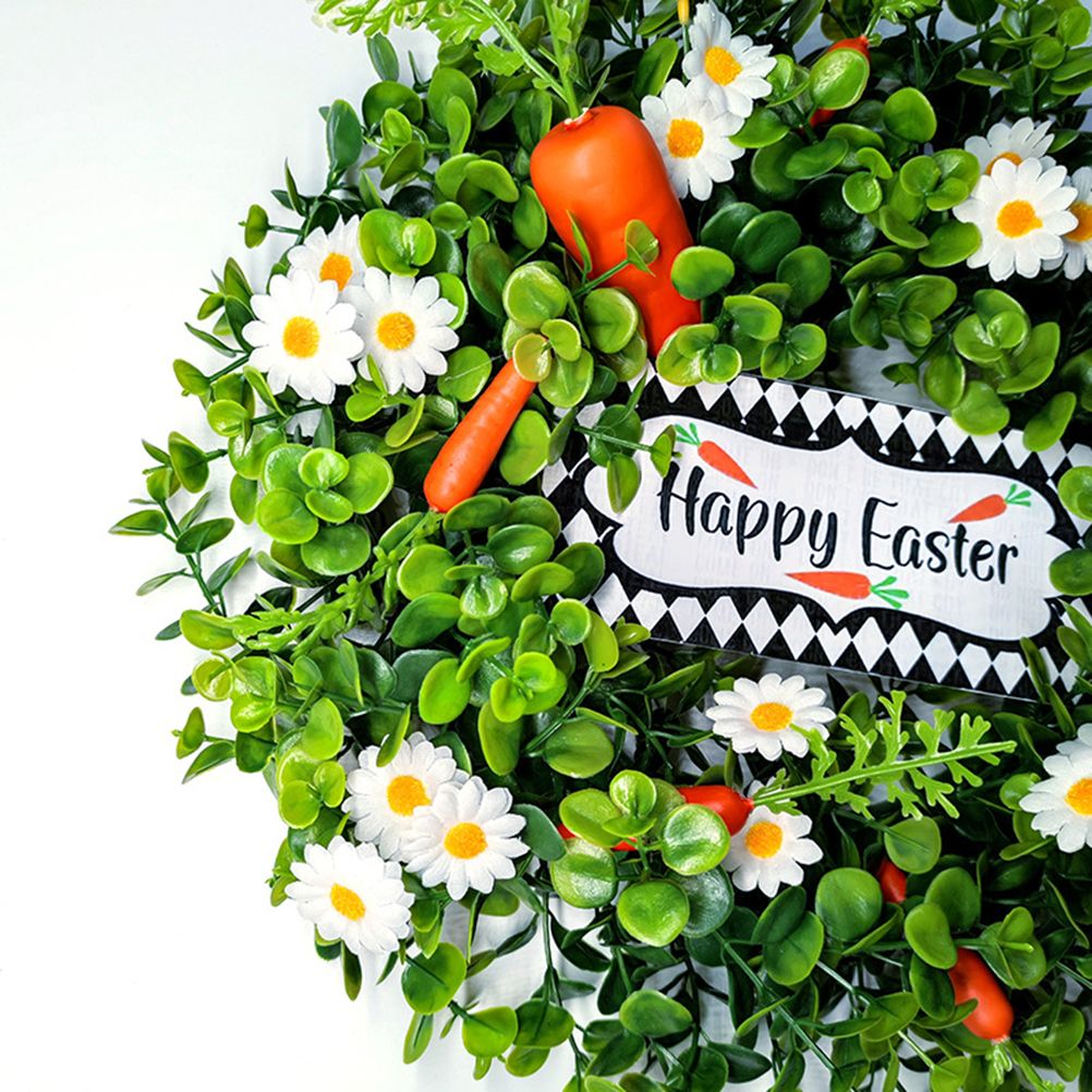 Easter Carrot Wreath Daisy Eucalyptus Wreath Indoor Outdoor Happy Easter Hanging Ornaments Home Front Door Party Decorations