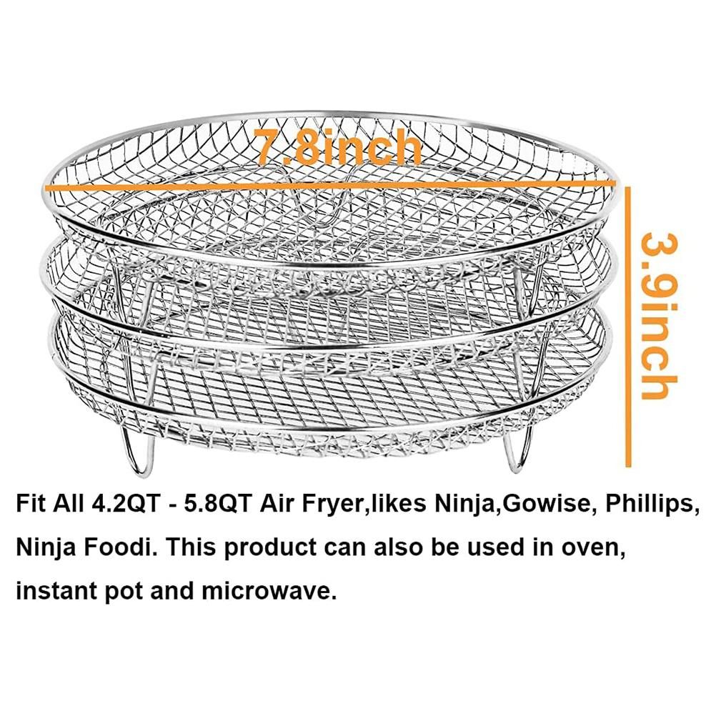 3 Pcs/Set Air Fryer Rack Three Stackable Dehydrator Racks 304 Stainless Steel Air Fryer Stand Air Fryer Accessories