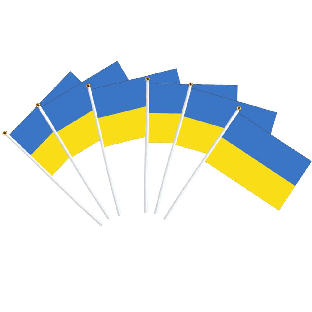 100Pcs Ukraine Hand Held Flags 21*30cm Ukrainian National Mini Stick Flags Party Festival Parades Parties Decor
