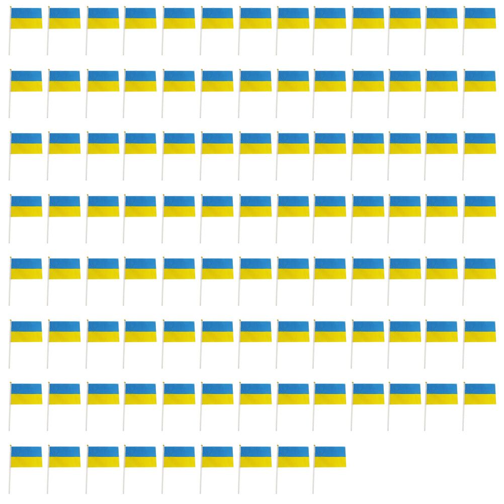 100Pcs Ukraine Hand Held Flags 21*30cm Ukrainian National Mini Stick Flags Party Festival Parades Parties Decor