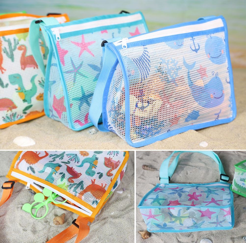 Children Beach Mesh Bag Kids Outdoor Net Storage Bag with Adjustable Strap Kids Sand Crossbody Bag for Toy