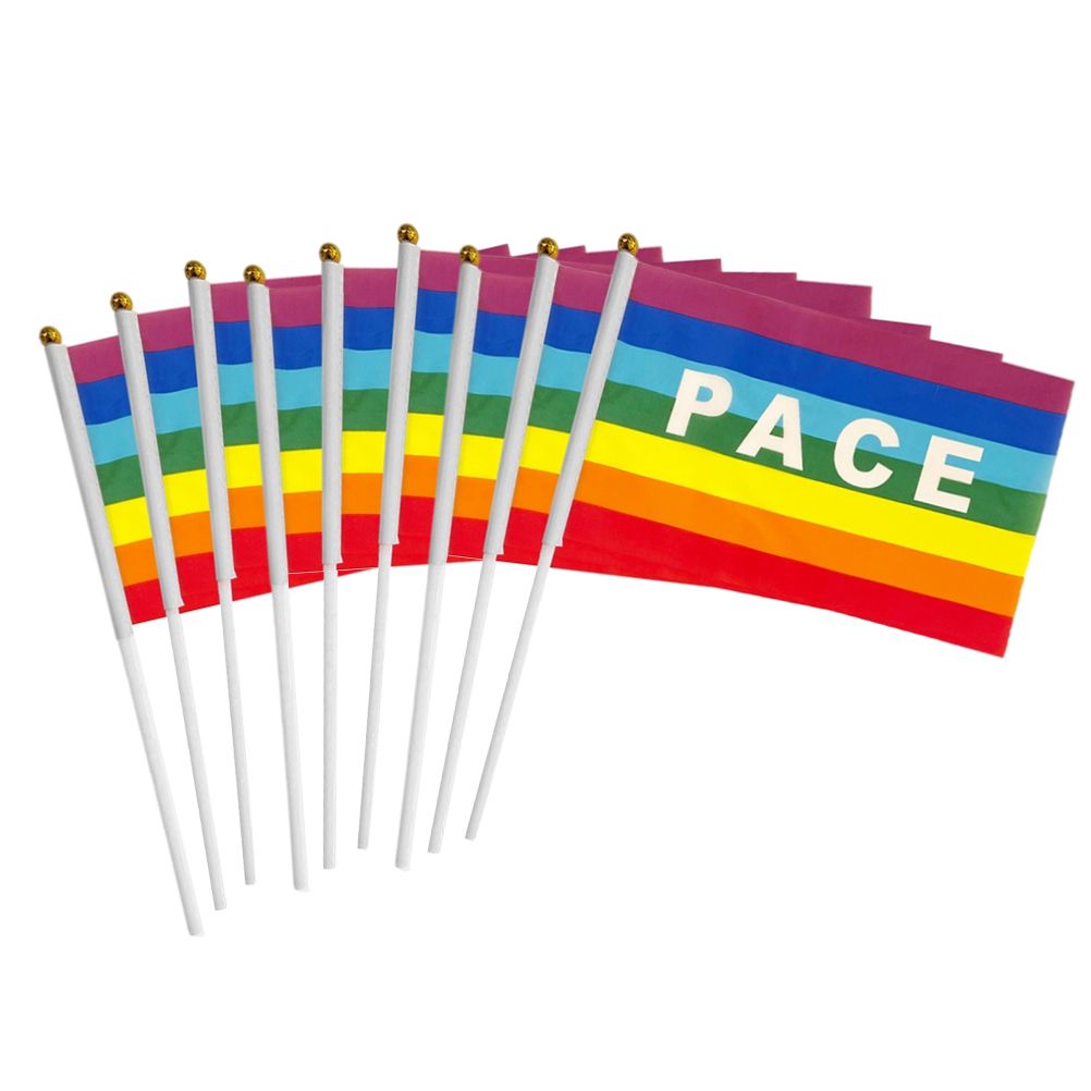 50/100Pcs Mini Peace Flag Rainbow Pacifist Flag Hand Held Polyester Peace Flag
