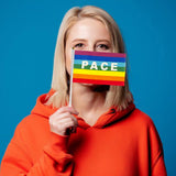 50/100Pcs Mini Peace Flag Rainbow Pacifist Flag Hand Held Polyester Peace Flag - Low Angle