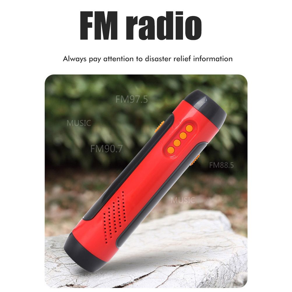 Portable Hand Crank Flashlight with Alarm FM Radio Function 1800mAh LED Generator Flashlight for Home Outdoor Camping Hiking