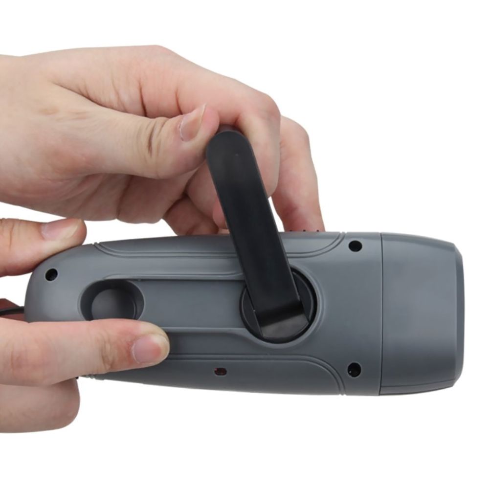 Hand Crank Charging Flashlight with 3 LED Light FM Radio Alarm for Travel Camping Mining Disaster