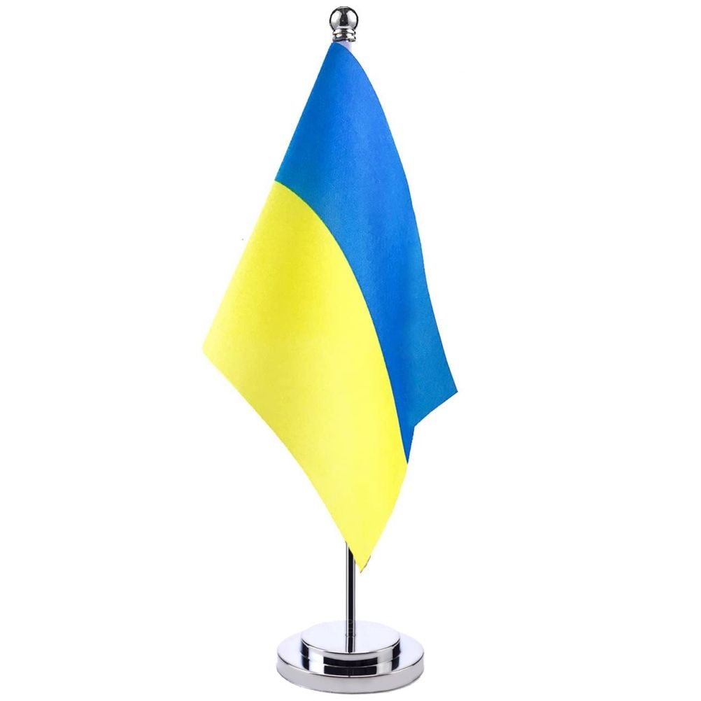 Ukraine Table Flag Ukrainian Desk Flag with Stick and Base Decoration for Home Office Meeting Room