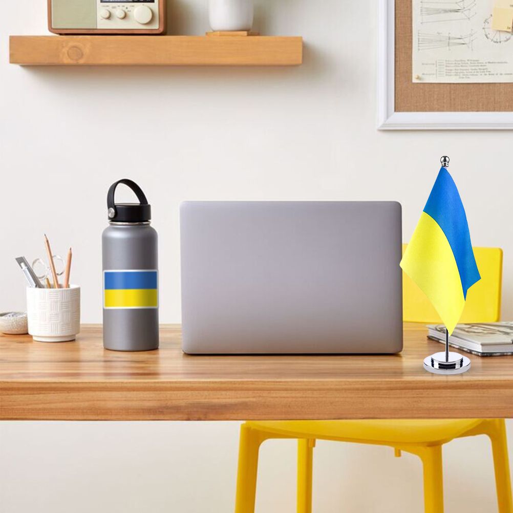 Ukraine Table Flag Ukrainian Desk Flag with Stick and Base Decoration for Home Office Meeting Room
