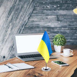 Ukraine Table Flag Ukrainian Desk Flag with Stick and Base Decoration for Home Office Meeting Room