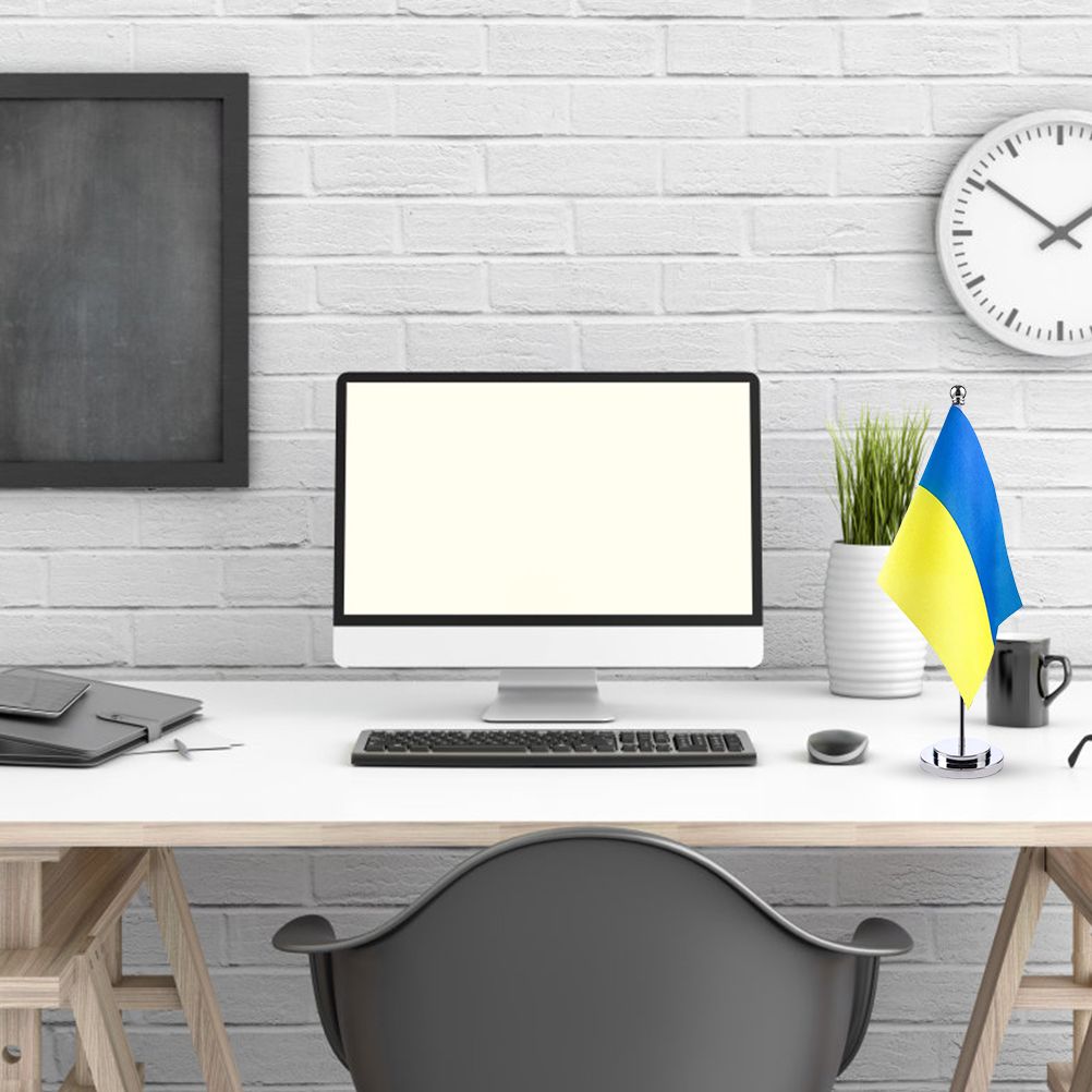 Ukraine Table Flag Ukrainian Desk Flag with Stick and Base Decoration for Home Office Meeting Room