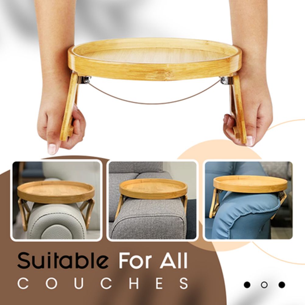 Clip On Tray Sofa Table Portable Couch Arm Tray Table Natural Bamboo Sofa Armrest Clip On Tray for Eating and Drink