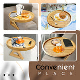 Clip On Tray Sofa Table Portable Couch Arm Tray Table Natural Bamboo Sofa Armrest Clip On Tray for Eating and Drink - Close-Up Angle
