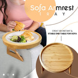 Clip On Tray Sofa Table Portable Couch Arm Tray Table Natural Bamboo Sofa Armrest Clip On Tray for Eating and Drink - Extra Image