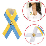 Ukrainian Flag Peace Knot Brooch Blue Yellow Ribbon Badge Pins for Clothes Backpack Hat Bag - Top-Down View