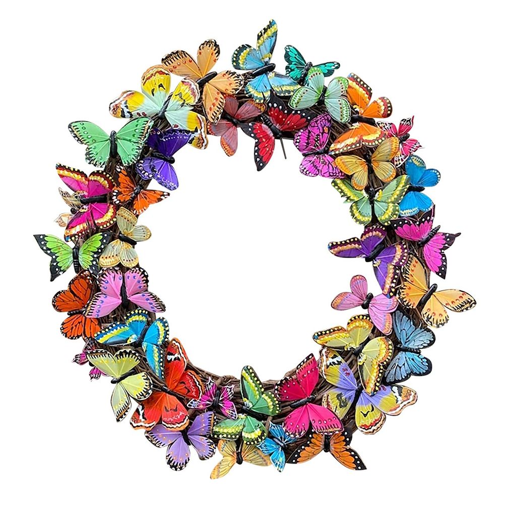 Artificial Butterfly Wreath Outdoor Decorative Welcome Wreath for Front Door Wall Window Spring Party Decoration