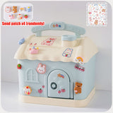 Cartoon House Piggy Bank with 3D Sticker DIY Storage Money Box for Kids Adults Savings Coins Banknotes Box Gift - Side View