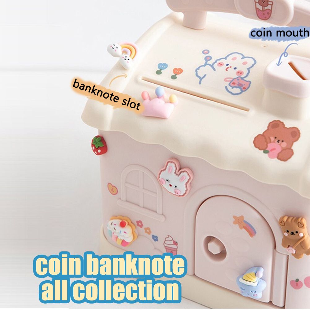 Cartoon House Piggy Bank with 3D Sticker DIY Storage Money Box for Kids Adults Savings Coins Banknotes Box Gift