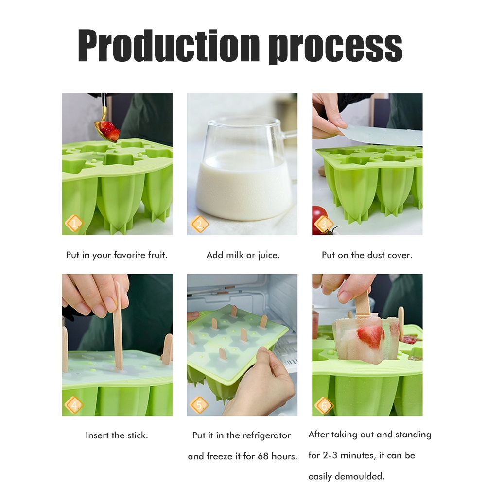 6 Cavity Carambola Silicone Ice Cream Mold with Lid DIY Ice Lolly Mold Popsicle Ice Mould