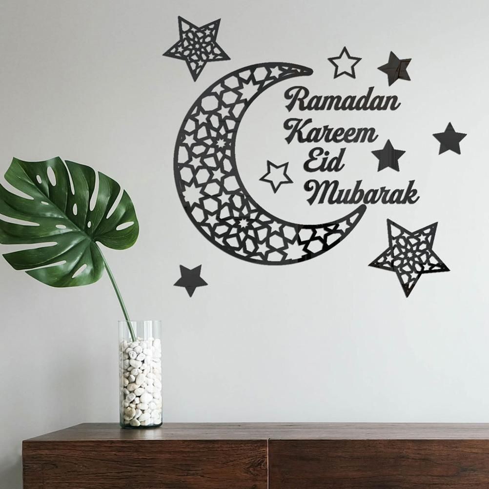 Ramadan Crescent Acrylic Mirror Sticker 3D Self Adhesive Wall Sticker for Doors Windows Closets