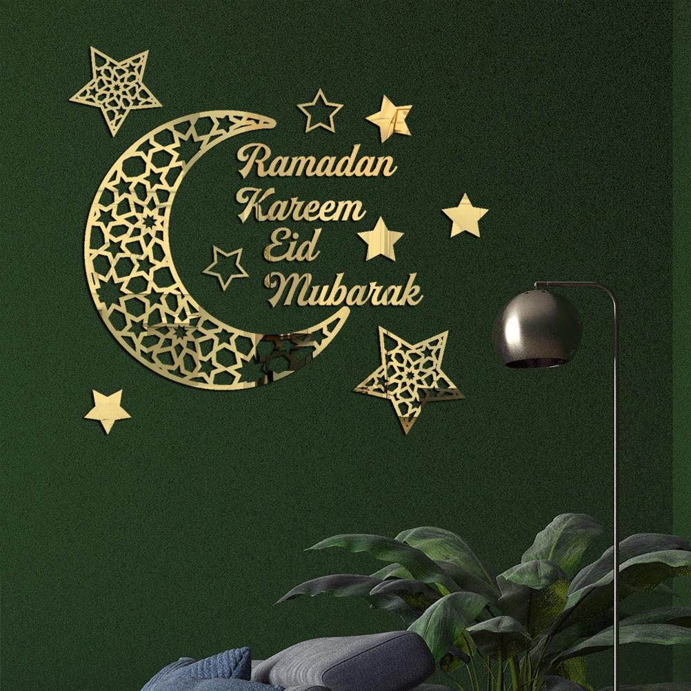 Ramadan Crescent Acrylic Mirror Sticker 3D Self Adhesive Wall Sticker for Doors Windows Closets