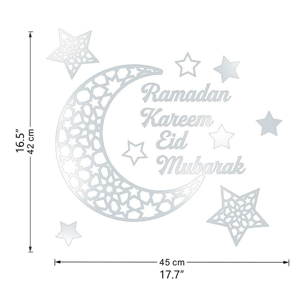 Ramadan Crescent Acrylic Mirror Sticker 3D Self Adhesive Wall Sticker for Doors Windows Closets