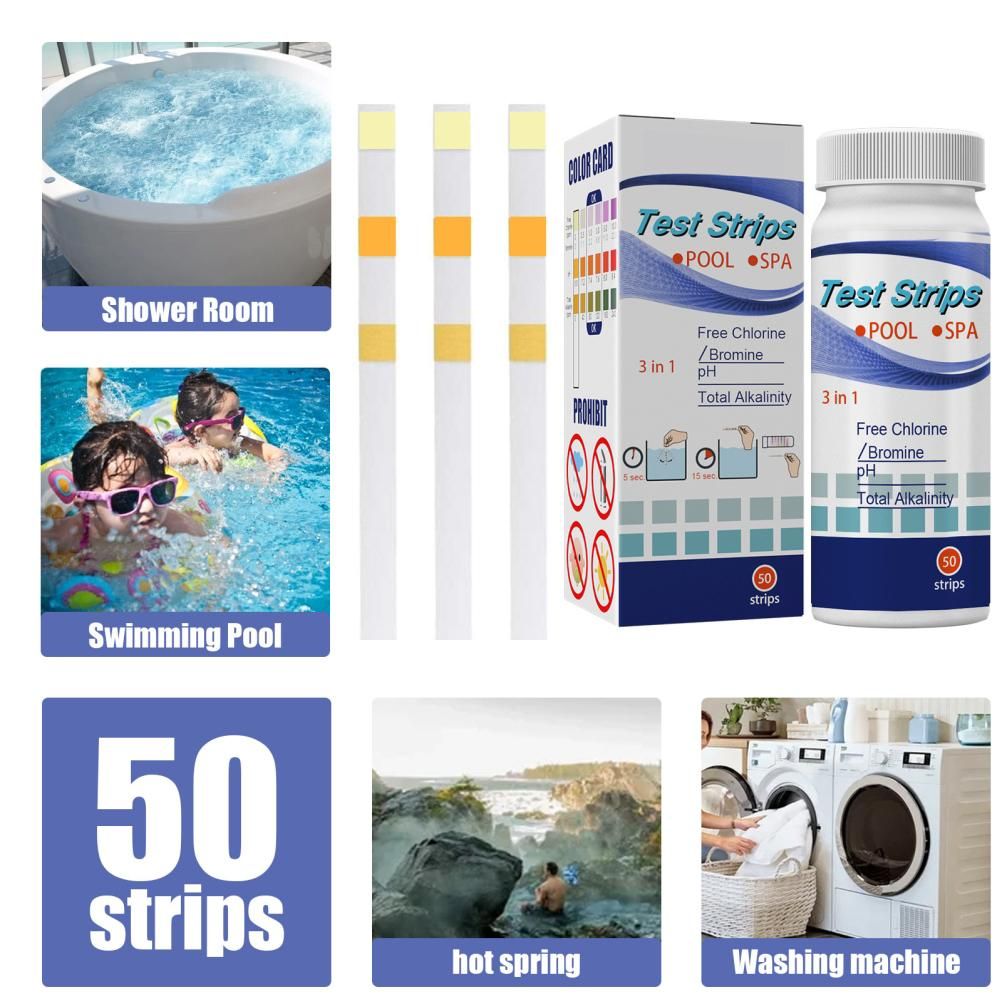 50Pcs 3 In 1 Test Strips Swimming Pool Water Quality Test Paper for Alkalinity Chlorine PH Free Chlorine