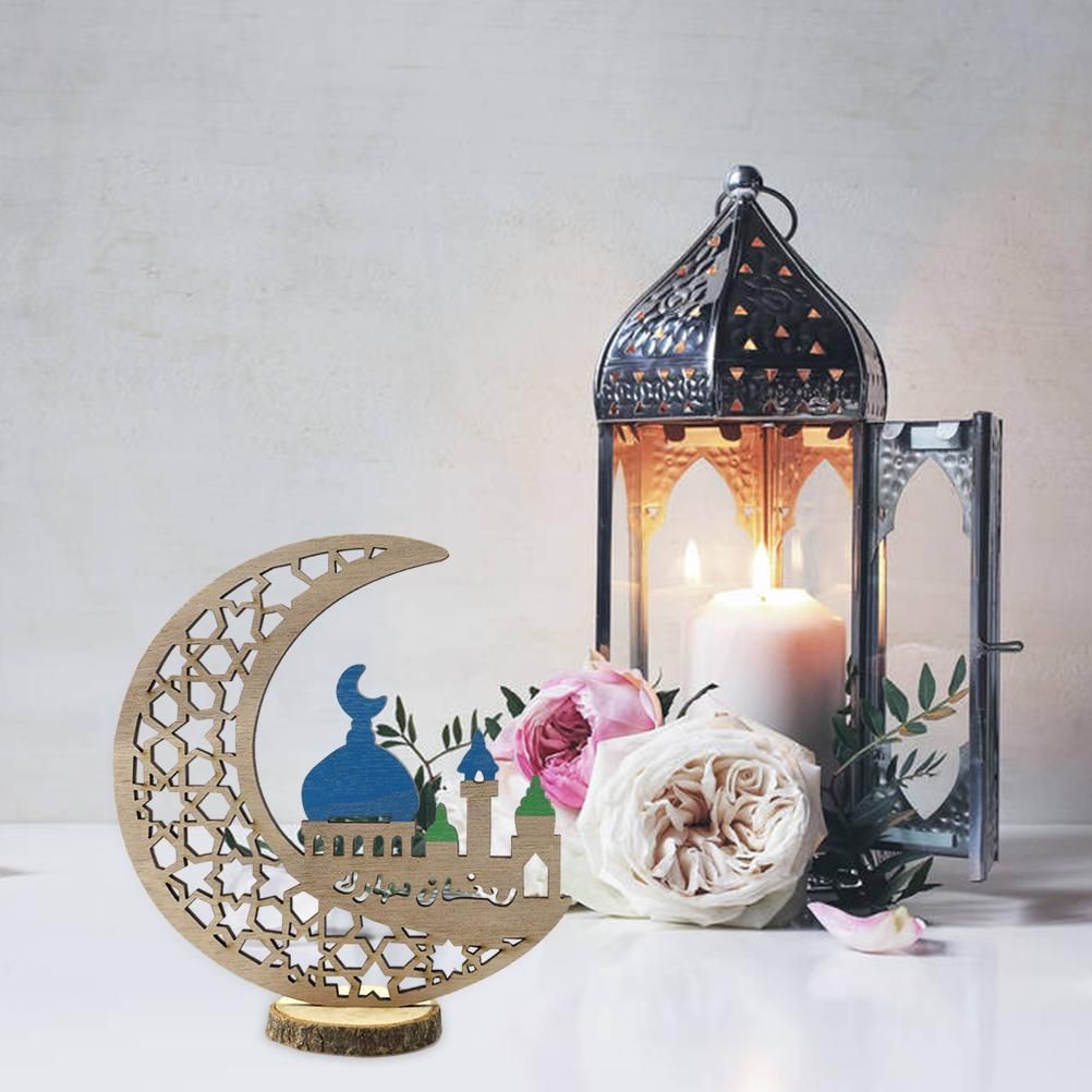 Wooden Eid Decoration Wood Hollow Carfts Ornament for Islam Muslim Festival Ramadan Mubarak Party