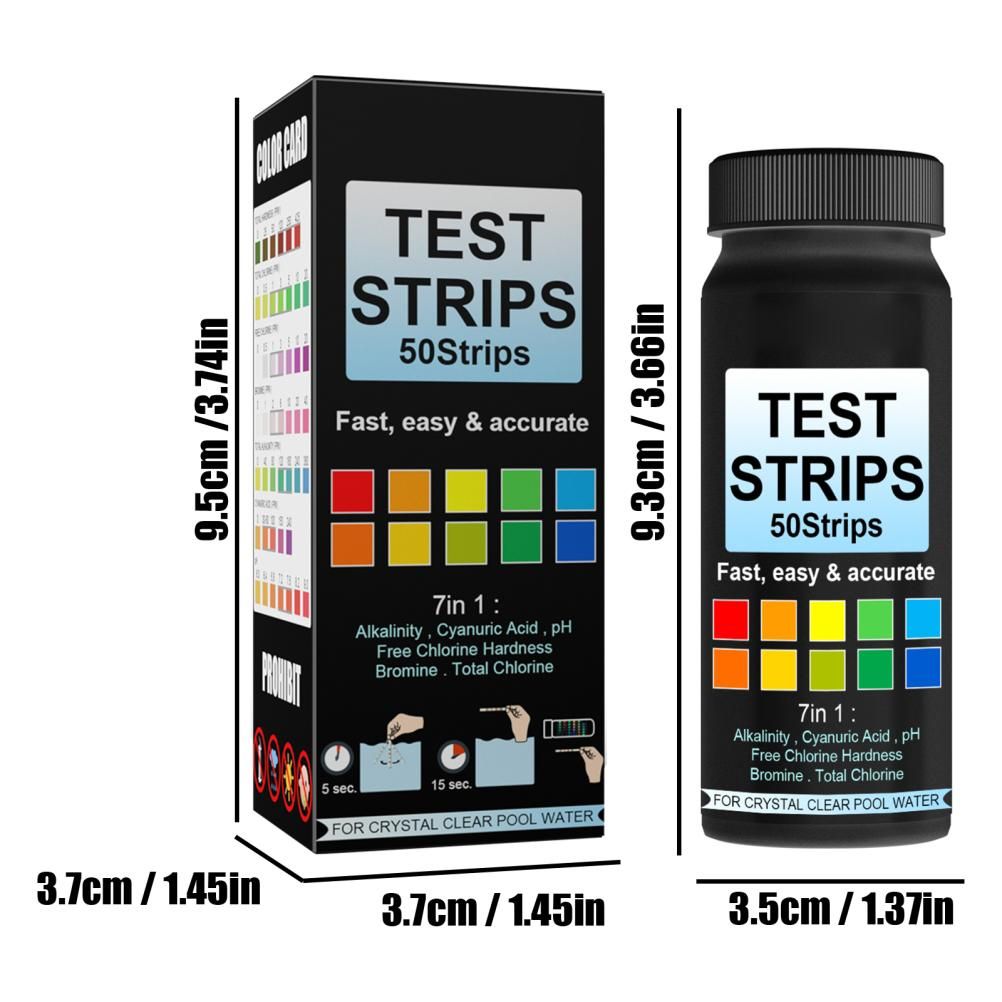 7 in 1 Swimming Pool Water Test Paper 50Pcs Water Quality Strips for Testing PH Chlorine Bromine Acidity Cyanide