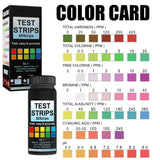 7 in 1 Swimming Pool Water Test Paper 50Pcs Water Quality Strips for Testing PH Chlorine Bromine Acidity Cyanide - Top-Down View