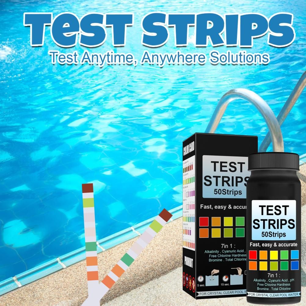 7 in 1 Swimming Pool Water Test Paper 50Pcs Water Quality Strips for Testing PH Chlorine Bromine Acidity Cyanide