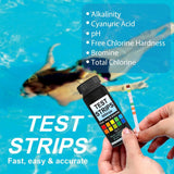 7 in 1 Swimming Pool Water Test Paper 50Pcs Water Quality Strips for Testing PH Chlorine Bromine Acidity Cyanide