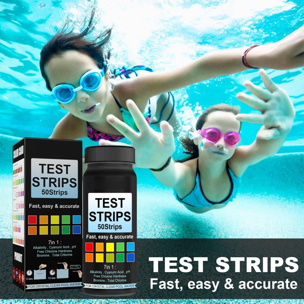 7 in 1 Swimming Pool Water Test Paper 50Pcs Water Quality Strips for Testing PH Chlorine Bromine Acidity Cyanide