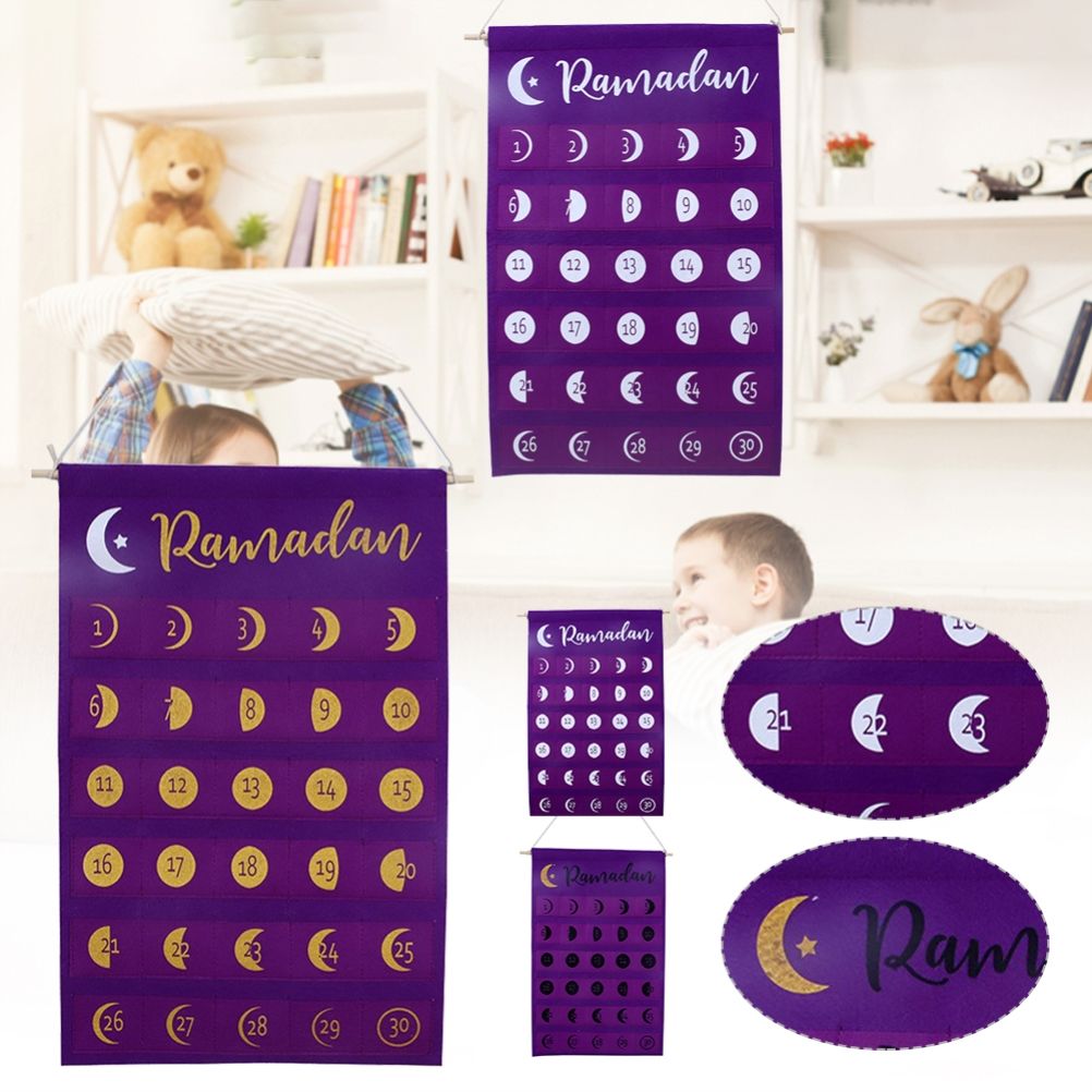 Eid Felt Fabric Countdown Calendar Mubarak Ramadan Advent Calendar Wall Decorations