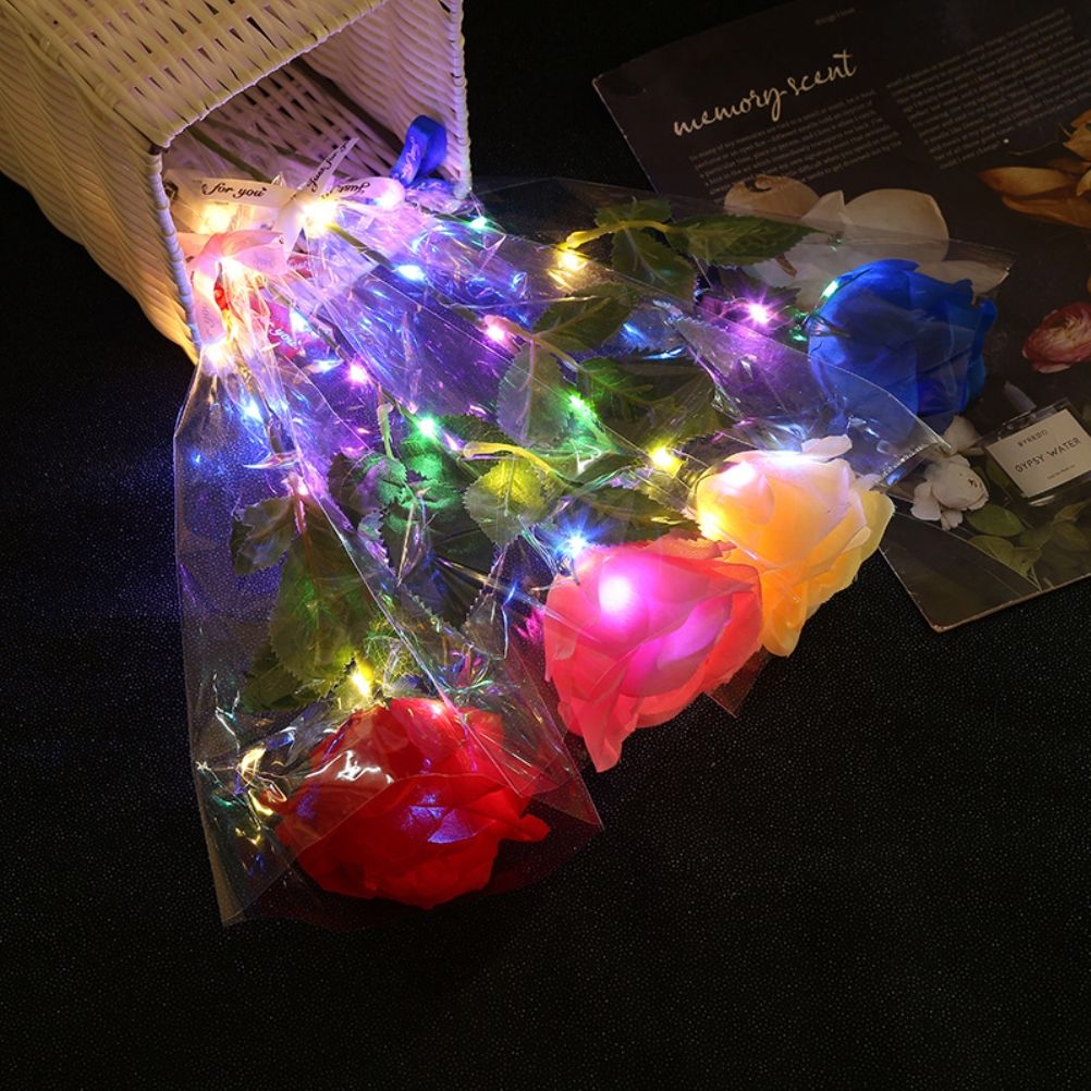 4 Pack Artificial Rose with LED Light Glowing Rose Flowers Gift for Wife Girlfriend Grandma Mother's Day Valentine's Day Birthday Wedding Anniversary