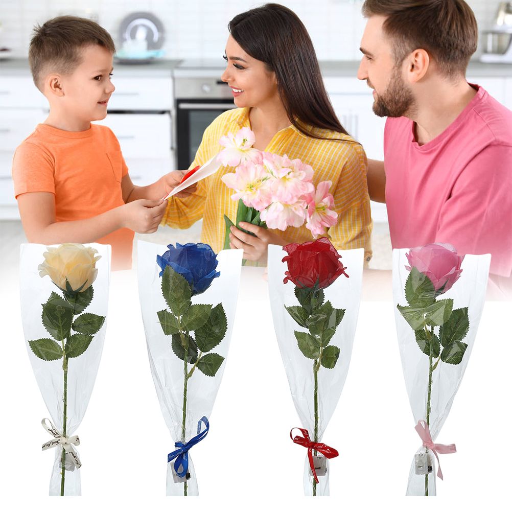 4 Pack Artificial Rose with LED Light Glowing Rose Flowers Gift for Wife Girlfriend Grandma Mother's Day Valentine's Day Birthday Wedding Anniversary