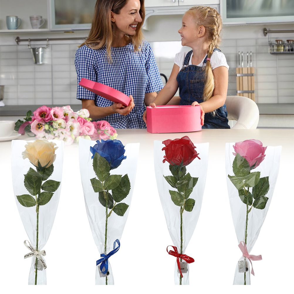 4 Pack Artificial Rose with LED Light Glowing Rose Flowers Gift for Wife Girlfriend Grandma Mother's Day Valentine's Day Birthday Wedding Anniversary