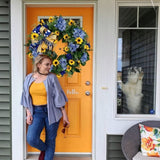 Ukraine Flag Sunflower Front Door Wreath Spring Decor Blue and Yellow Ukrainian Wreath for Home Porch Farmhouse Decoration