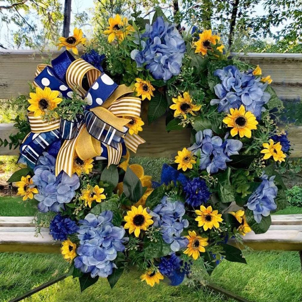 Ukraine Flag Sunflower Front Door Wreath Spring Decor Blue and Yellow Ukrainian Wreath for Home Porch Farmhouse Decoration