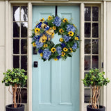 Ukraine Flag Sunflower Front Door Wreath Spring Decor Blue and Yellow Ukrainian Wreath for Home Porch Farmhouse Decoration - 45-Degree Angle