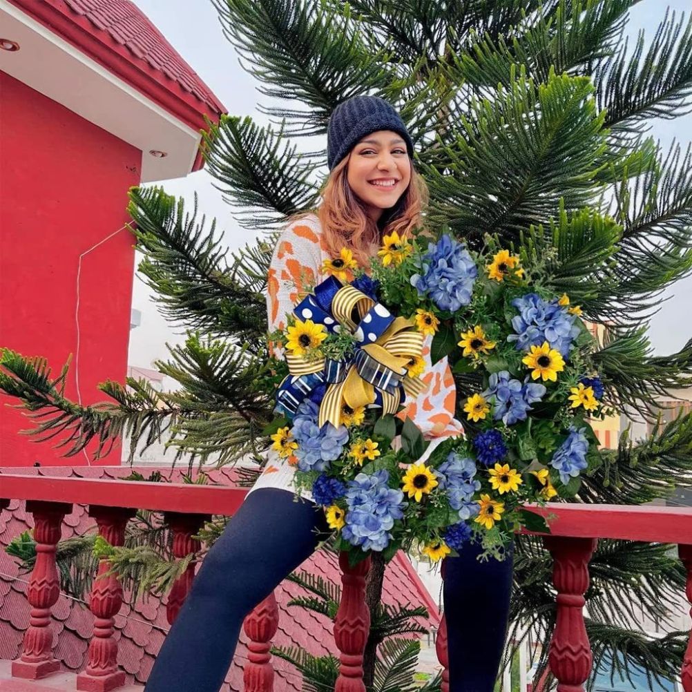 Ukraine Flag Sunflower Front Door Wreath Spring Decor Blue and Yellow Ukrainian Wreath for Home Porch Farmhouse Decoration