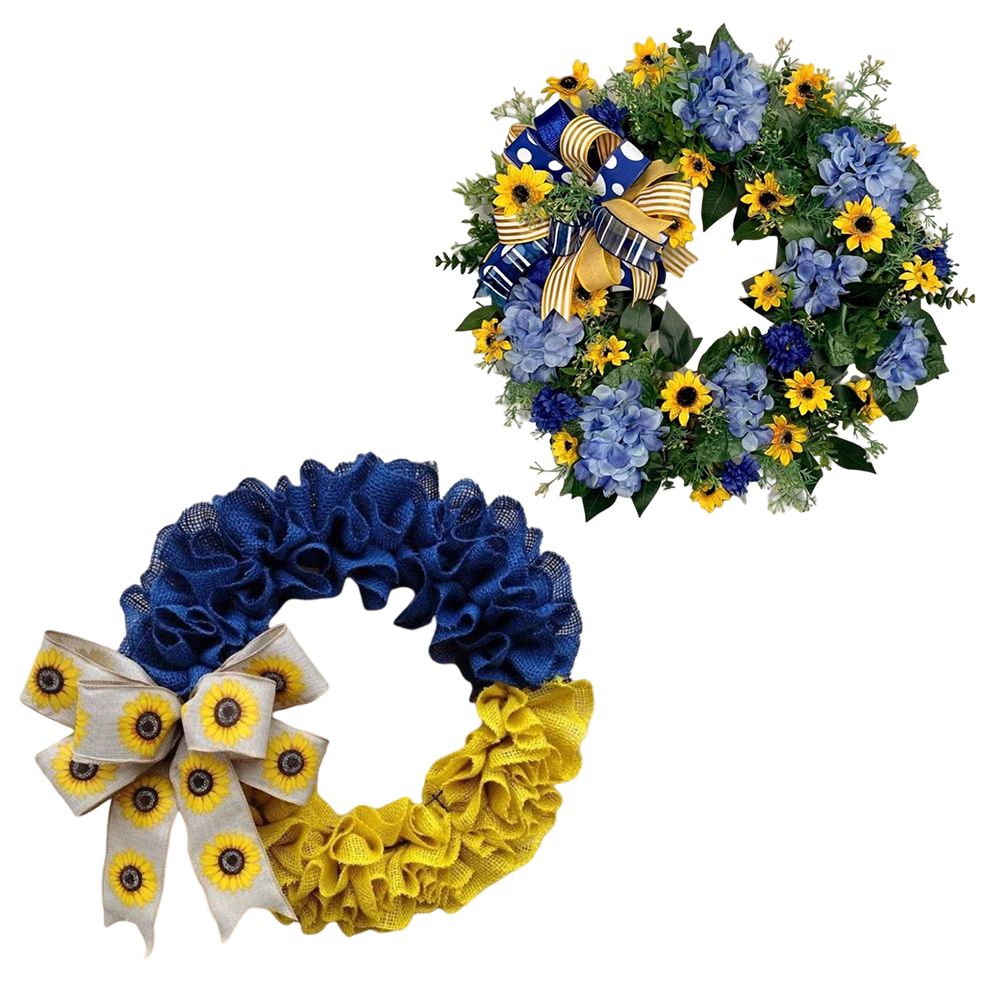 Ukraine Flag Sunflower Front Door Wreath Spring Decor Blue and Yellow Ukrainian Wreath for Home Porch Farmhouse Decoration