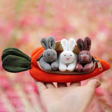 3 Bunnies in Carrot Purse Easter Cute 3D Carrot Coin Purse with Zipper Doll Toy Decoration Wallet Birthday Gifts for Kids and Adults - Top-Down View