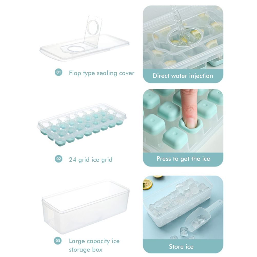 24 Grid Ice Cube Tray with Lid Covered Ice Cube Trays No Spill Ice Cube Cube Box Silicone Ice Cube Maker Tray