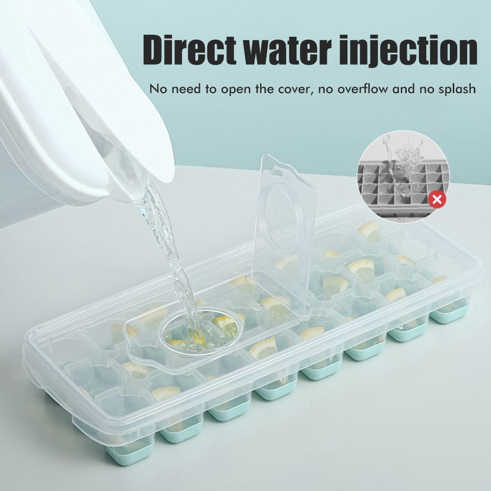 24 Grid Ice Cube Tray with Lid Covered Ice Cube Trays No Spill Ice Cube Cube Box Silicone Ice Cube Maker Tray