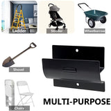 Wall Mount Ladder Grabber Ladder Storage Hook Heavy Duty Metal Ladder Organizer Garage Storage Organizer for Ladder Wheelbarrow Chair - Rear View