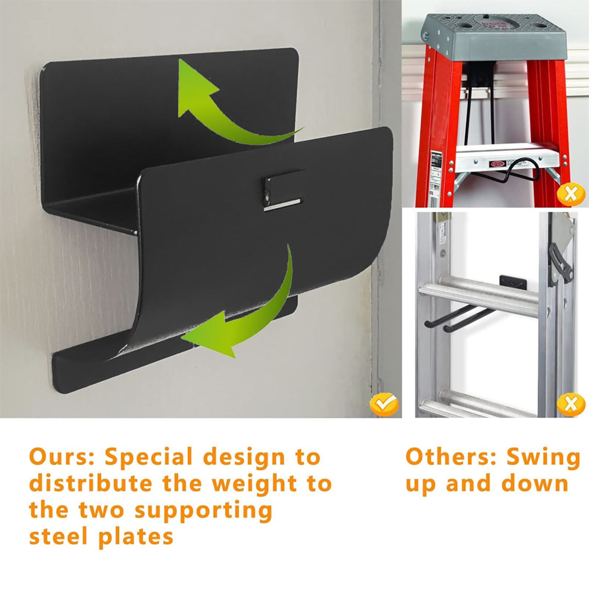 Wall Mount Ladder Grabber Ladder Storage Hook Heavy Duty Metal Ladder Organizer Garage Storage Organizer for Ladder Wheelbarrow Chair