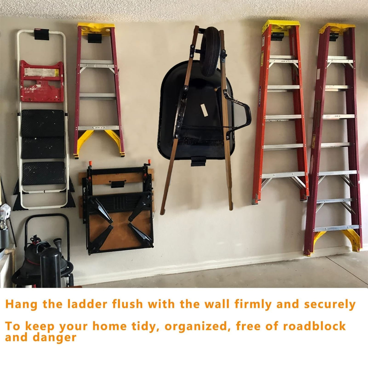 Wall Mount Ladder Grabber Ladder Storage Hook Heavy Duty Metal Ladder Organizer Garage Storage Organizer for Ladder Wheelbarrow Chair