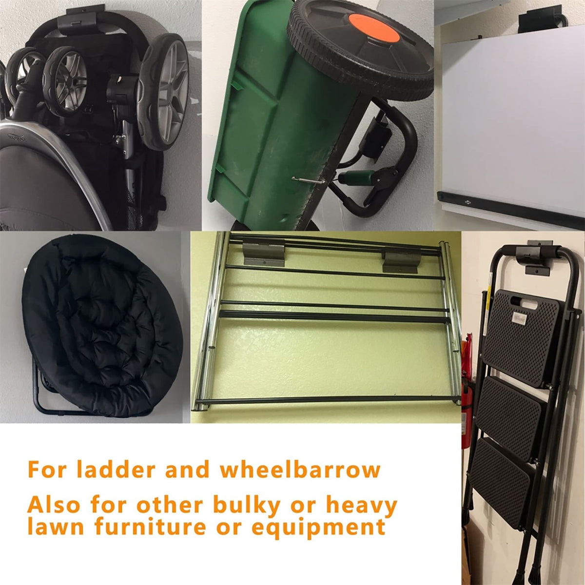 Wall Mount Ladder Grabber Ladder Storage Hook Heavy Duty Metal Ladder Organizer Garage Storage Organizer for Ladder Wheelbarrow Chair